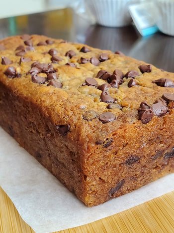 Chocolate banana bread loaf baked fresh