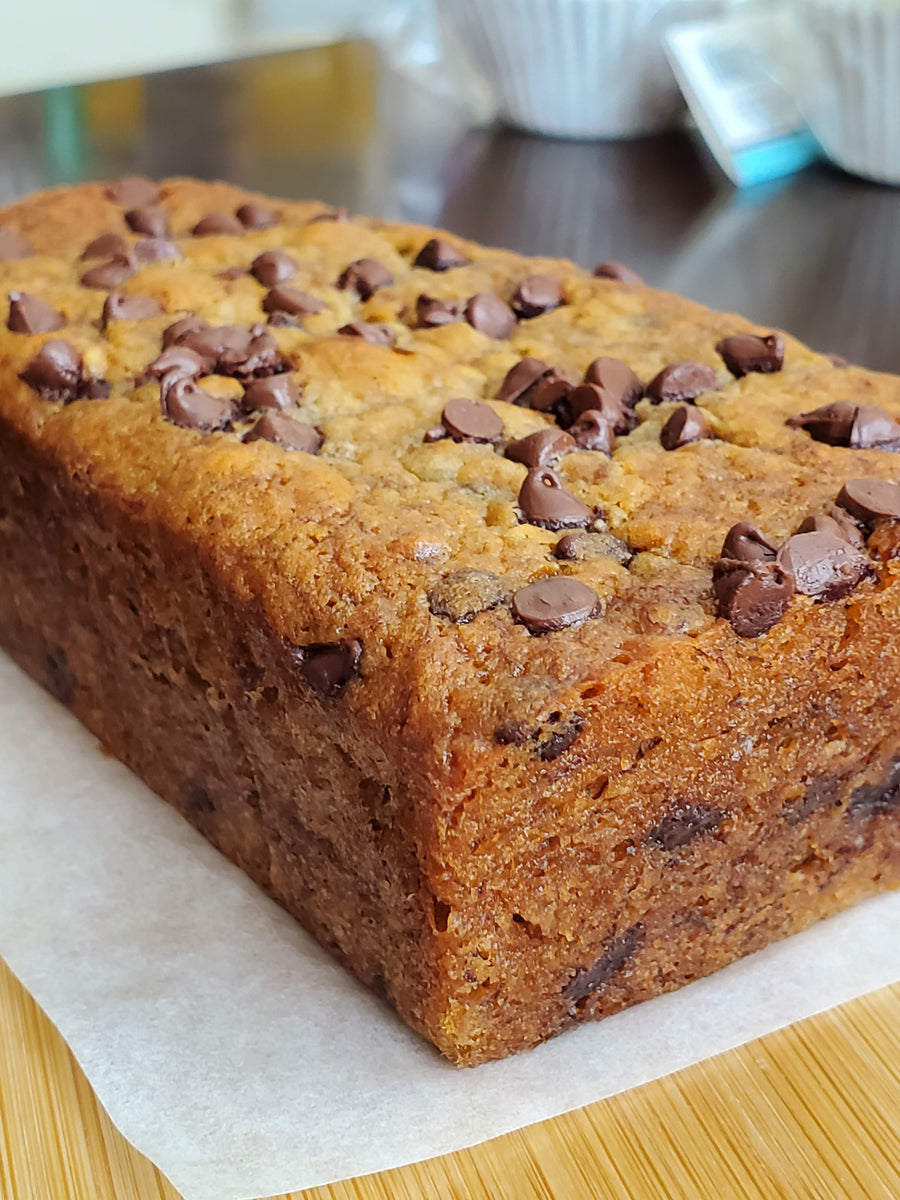 Chocolate banana bread loaf baked fresh